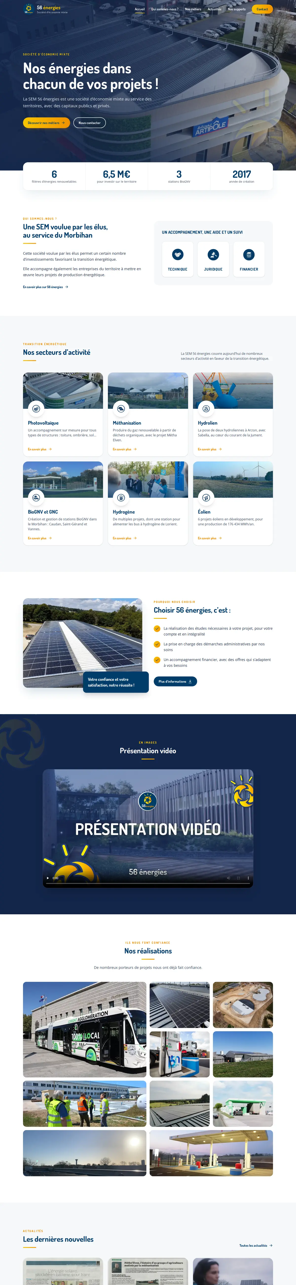 Page d’accueil du site SEM 56 énergies : « Nos énergies dans chacun de vos projets ! »